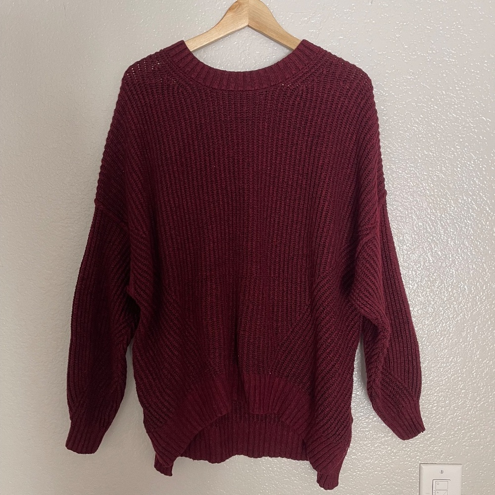 American Eagle Outfitters Deep Red Knit Sweater Size Large